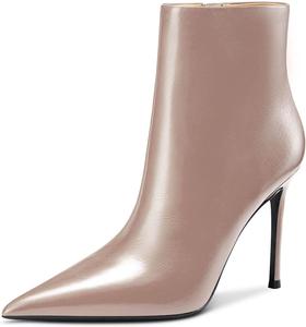 Женские ботильоны Aachcol, короткие ботинки на высоком каблуке-стилете, заостренный носок, молния, матовые, 4 дюйма, Beige