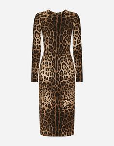 Платье из кадди с леопардовым принтом и длинными рукавами Dolce & Gabbana, анималистичный принт