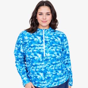 Женская футболка-рашгард Nora с длинными рукавами и молнией до середины груди, модель Plus Plus Calypsa, blue tie dye