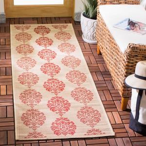 Ковер SAFAVIEH, 69 x 201 см, Washable Outdoor Courtyard Collection — ковер-дорожка, Natural & Red, без линьки и простой в уходе, идеально для патио, прихожей, гардеробной, коридора, кухни (CY2720-3701)
