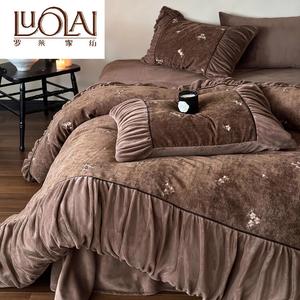 LUOLAI HOME Комплект постельного белья 4 предмета, 200x220 см, простыня, пододеяльник 220x240 см, 2 наволочки 48x74 см, сатин, Secret Garden - Deep Chestnut