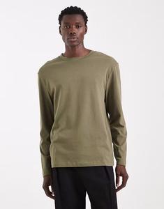 Плотная свободная футболка с длинными рукавами цвета хаки Asos Design