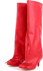 Женские сапоги выше колена LISHAN с квадратным носком, бантом, на низком каблуке, свободного кроя, Red
