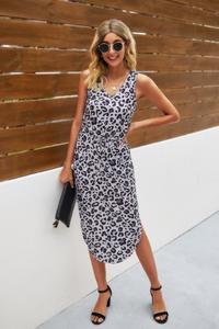 Леопардовое платье с глубоким вырезом без рукавов свободного кроя TRUEDAMES