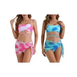 Женский купальник бикини с регулируемыми лямками и сетчатой юбкой Inspire Chic, Blue Roes Red