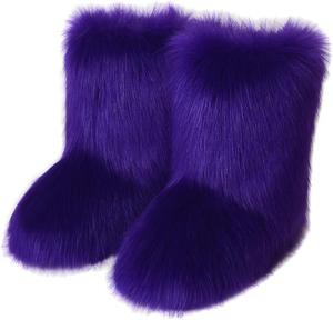 Женские ботинки из искусственного меха до середины икры с пушистой подкладкой, плоской подошвой, теплые зимние ботинки для улицы и дома ACE SHOCK, Pure Deep-Purple