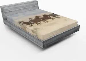 Простыня на резинке ABAKUHAUS Пейзаж, Табун диких мустангов, бегущий в долине, Юта, фотография пейзажа на открытом воздухе, 180 x 200 см, многоцветная