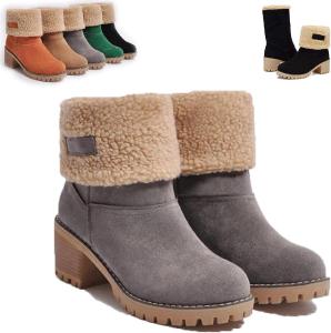 Зимние ботинки на массивном каблуке для пожилых, женские зимние ботинки с круглым носком и массивным каблуком Yueliang, Grey
