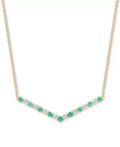 Эффектное 16-дюймовое ожерелье с шевронами из изумрудов (1/2 карата) и бриллиантов (1/20 карата) из стерлингового серебра с позолотой 14 карат Macy'S, emerald