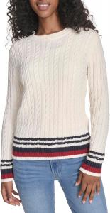 Женский хлопковый свитер Tommy Hilfiger с круглым вырезом и косами, Ivory Multi