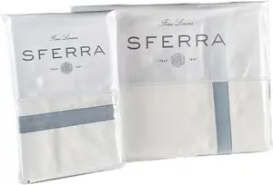Коллекция Sferra Estate - 100% Хлопок-перкаль из длинного штапеля с количеством нитей 200 с аппликацией из сатина - Охлаждающее, мягкое и дышащее постельное белье, комплект из 4 больших простыней, Белый / У бассейна, White/Poolside