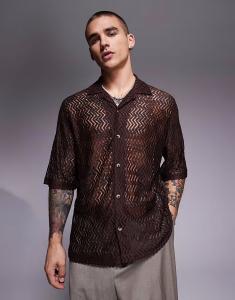 Рубашка свободного кроя с воротником-стойкой ASOS DESIGN коричневого цвета