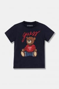 Детская хлопковая футболка Guess, темно-синий