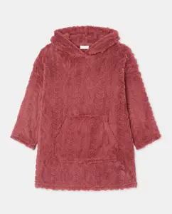 Однотонный халат с карманом-кенгуру для девочек Cotton Juice, малиновый
