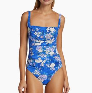 Johnny Was Женский 100% нейлоновый синий с рюшами и квадратным вырезом, цельный купальник, многоцветный