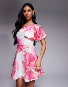 Розовое приталенное мини-платье на одно плечо Forever New с цветочным принтом