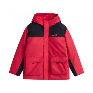 Детские пуховики с капюшоном, умеренно утепленные, ветрозащитные Jeep, red