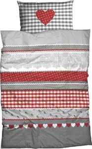 Постельное белье Heart Checkered "серебристо-красное" 1x 135x200 см + 1x 80x80 см Casatex