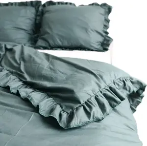 Комплект постельного белья из хлопка с оборками, пододеяльник 160x200 см + 2 наволочки 70x80 см, цвет бутылочно-зеленый EDANTI