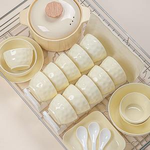 Luowei Набор чашек и тарелок с подглазурной росписью для дома, новый стильный дизайн 2025, высококачественный кремовый сервиз на 10 персон, 52 предмета (глиняный горшок 1 л), ручная формовка, чистый желтый цвет