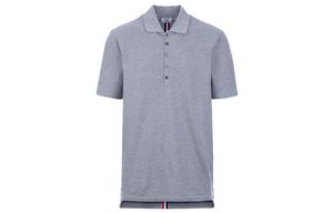 Классическая полосатая пике-поло расслабленного кроя THOM BROWNE, светло-серый