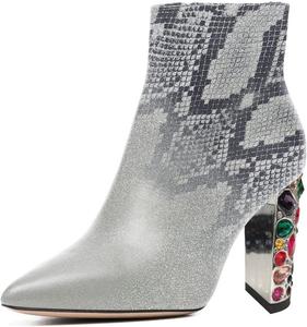 Женские ботильоны YDN с заостренным носком, украшенные стразами, массивный высокий каблук, молния, модные осенне-зимние туфли размер 4-15 US, Grey Snake