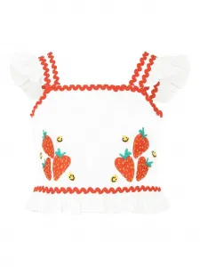 Блузка с рукавами кап и вышивкой Stella McCartney Kids, белый