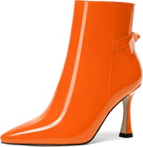 Женские ботильоны FEMSTEP с заостренным носком, повседневные, лакированные, для свиданий, на молнии, на высоком каблуке 3,3 дюйма, Orange