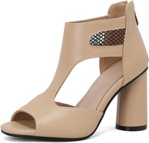 Босоножки DINTAHA с открытым носком, с переплетами, на каблуке, с вырезами, летние ботильоны на толстом каблуке, Beige