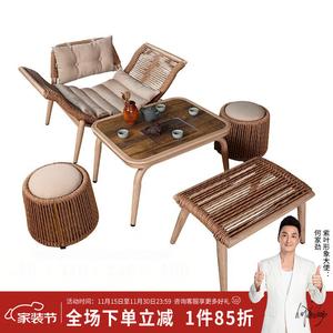 Плетеное кресло-качалка и чайный гарнитур в стиле Дзен для балкона и гостиной