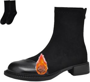 Женские платформенные ботильоны на щиколотку, эластичные, устойчивые к скольжению, челси, широкий размер, средний каблук, слипоны с квадратным носком, массивные ботинки с задней молнией Generic, Black (Suede Lining)