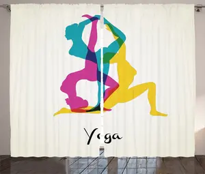 Штора ABAKUHAUS Yoga Rustic, розовая, Pilates Human Health, универсальная, с петлями и крючками, для гостиной, 280 x 225 см, цвет: желто-бирюзовый, розовый