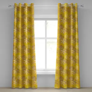 Желто-белая штора на люверсах ABAKUHAUS, рисунок снежинок с завитками и изгибами на желтоватом фоне, декоративные двухпанельные шторы, 280 см x 260 см, цвет "бархатцы желтовато-коричневый" Abakuhaus