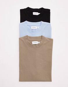 Упаковка из 3 футболок свободного кроя Topman черного, хаки и светло-голубого цветов