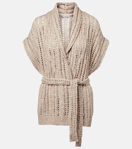 Ослепительный кардиган-халат из смеси шелка и льна Brunello Cucinelli, Pietra+Stracciatella