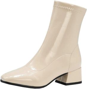 Женские ботильоны BEAUPAS с квадратным носком, массивным каблуком и средним блестящим каблуком, Beige