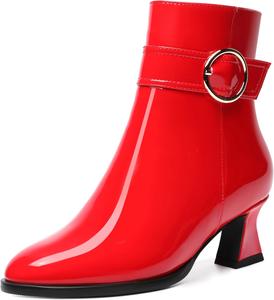 Женские ботильоны MODENCOCO с ремешком на щиколотке, застежкой-молнией, закругленным носком, пряжкой, модным массивным низким каблуком 2 дюйма, Red
