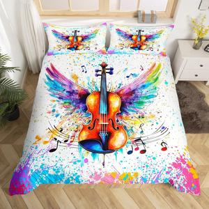 Erosebridal Комплект постельного белья Guitar с музыкальными нотами, полосатый тай-дай для мальчиков и девочек, всесезонный, Orange Brown