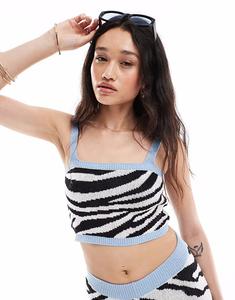 Укороченный трикотажный топ ASOS DESIGN на бретелях с принтом зебры