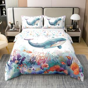 Erosebridal Хлопковый комплект постельного белья с морскими животными для детей, White Blue
