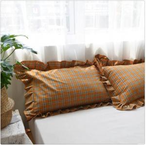 DUYHBAWRS Наволочки с сердечками и листьями в стиле ретро, кружевная отделка, контрастная клетка, хлопок, вафельная ткань