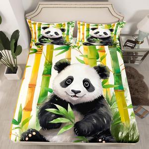 Erosebridal Комплект постельного белья Kids с милыми пандами в желто-зеленой расцветке, Yellow Green