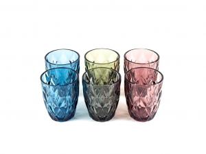 Набор стаканов Hanseküche, 6x 300 мл - Высококачественные разноцветные стаканы - Стаканы для воды Стаканы для питья Стаканы для сока - Можно мыть в посудомоечной машине из разноцветного стекла