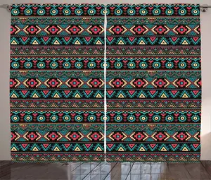 Винтажная штора ABAKUHAUS в деревенском стиле, восточные узоры, универсальные ленточные шторы для гостиной с петлями и крючками, 280 x 245 см, цвет: темно-коралловый, аквамариновый Abakuhaus