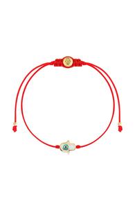 Браслет с красной нитью и харизматичной личностью - Хамса из белой эмали Karma and Luck, Red/gold/white/turquoise