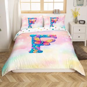 Erosebridal Комплект постельного белья Butterfly Girls с галактическим принтом, градиентом и блестками в пастельных тонах, Blue Purple Yellow