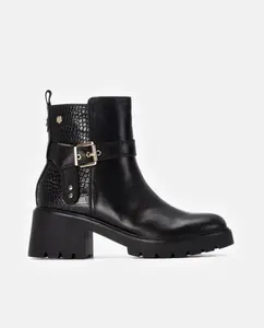 Женские кожаные ботильоны с боковой молнией и широким каблуком Carmela, черный