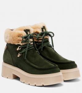 Туринские замшевые ботинки на шнуровке с отделкой из овчины Bogner, Olive