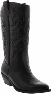 Женские ботильоны SODA с круглым носком, искусственной замшей, с западным стилем и каблуком-стеком, Black Pu (Medium)