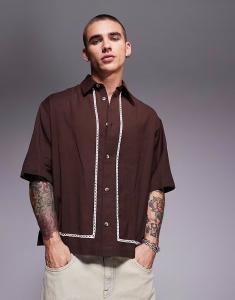 Рубашка свободного кроя ASOS DESIGN коричневого цвета с отделкой крючком